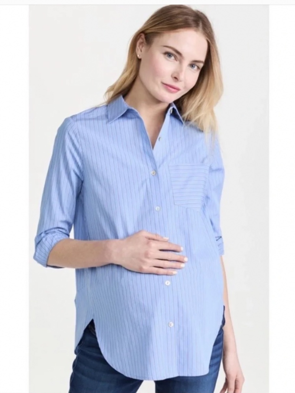 Hatch The Classic Button Down Pinstriped Maternity Shirt